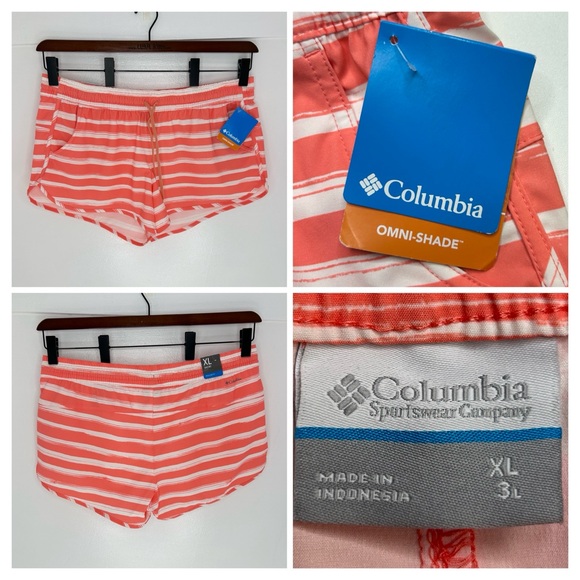 Columbia NWT Bogata‎ Bay Stretch Striped Shorts Size XL Coral White Beach Water - Picture 1 of 12